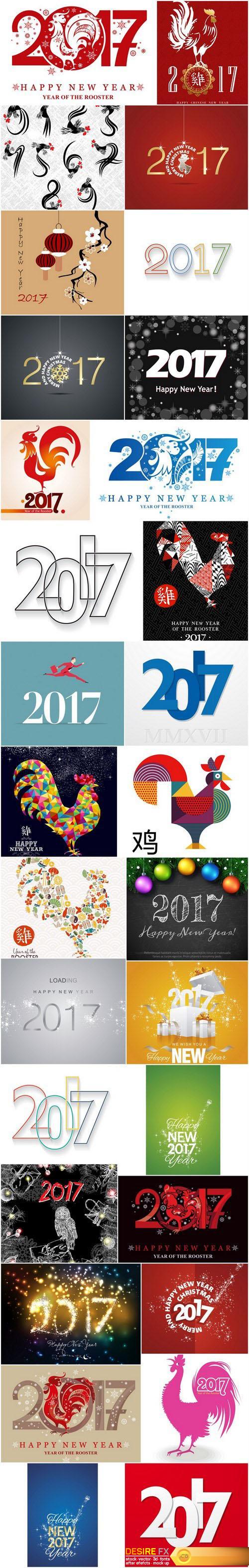 2017 - The Year of Fire Rooster - Set of 30xEPS Professional Vector Stock