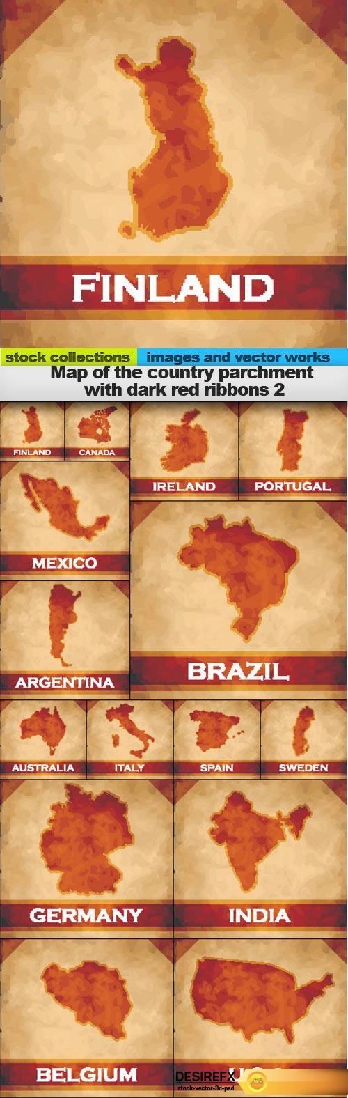 Map of the country parchment with dark red ribbons 2, 15 x EPS