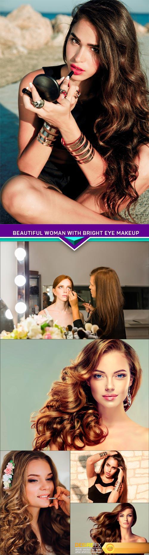 Beautiful woman with bright eye makeup, sexy models 6X JPEG