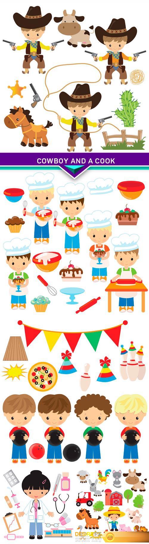 Cartoon vector illustration cowboy and a cook 5X EPS