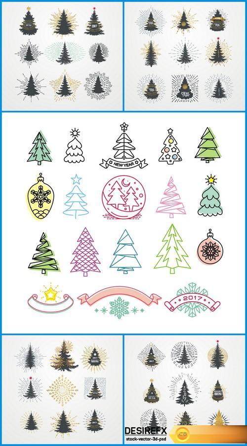 Vector illustration of different christmas trees with starburst 5X EPS