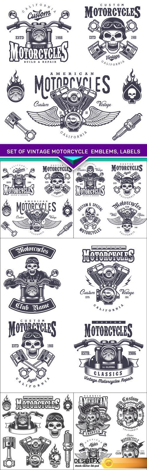 Set of Vintage motorcycle t-shirt prints, emblems, labels 5X EPS