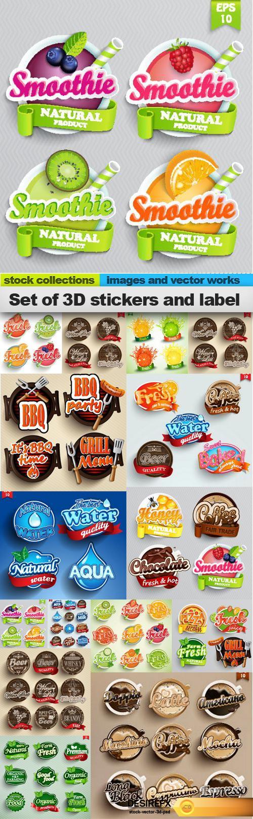 Set of 3D stickers and label, 15 x EPS