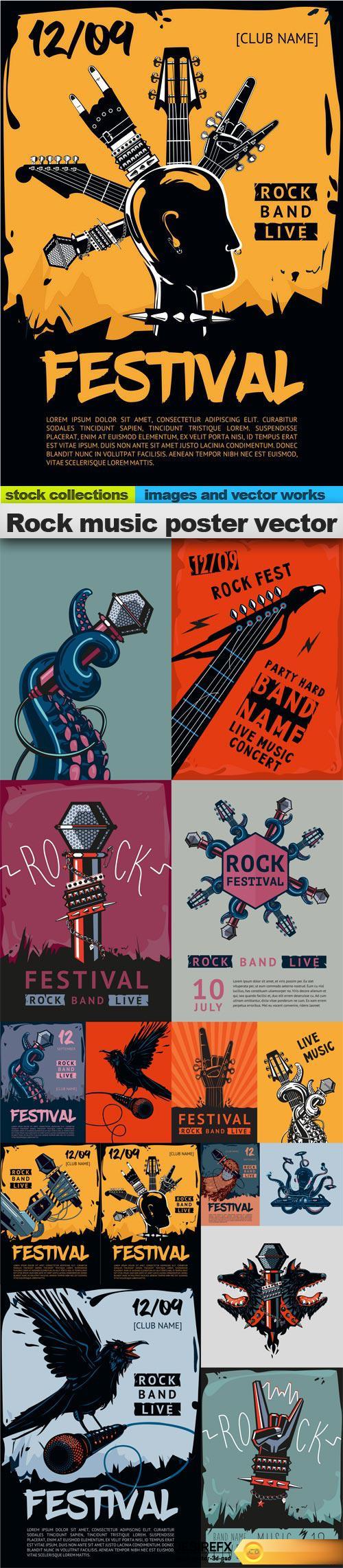 Rock music poster vector, 15 x EPS