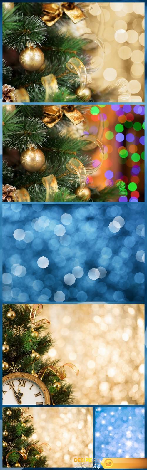 Christmas tree background with gold blurred light 6X JPEG
