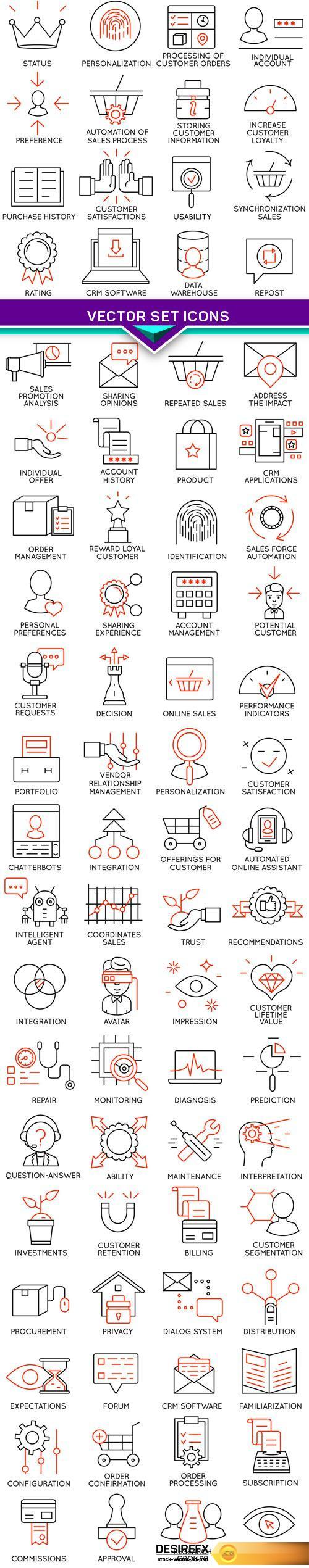 Vector set icons related to business management 5X EPS