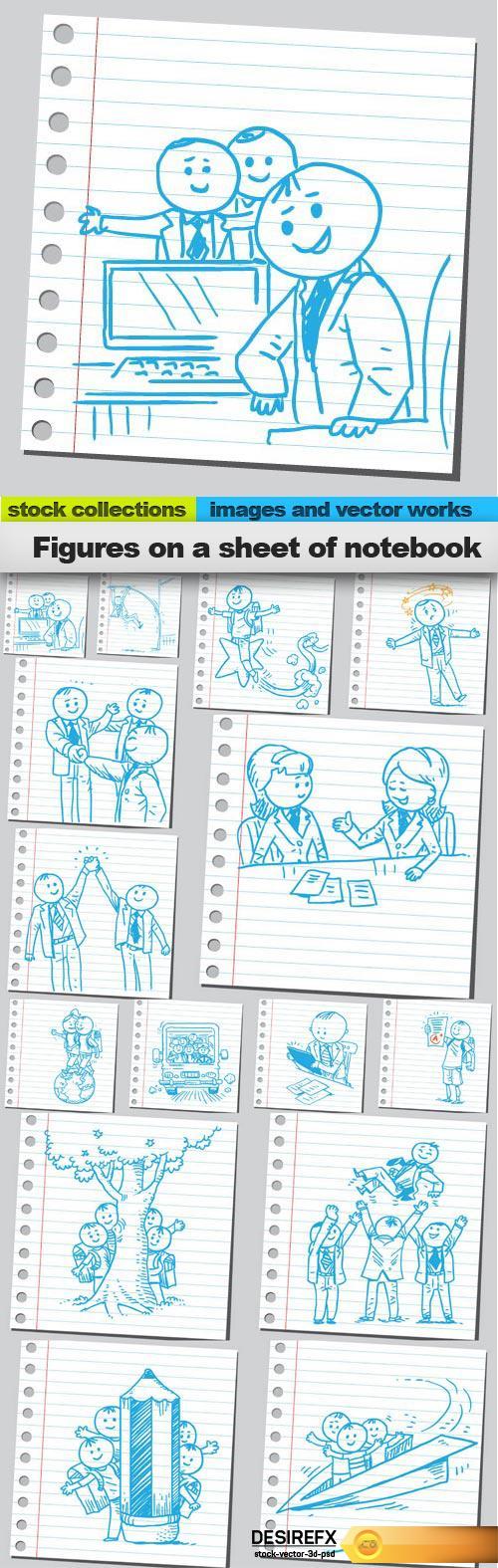 Figures on a sheet of notebook, 15 x EPS 
