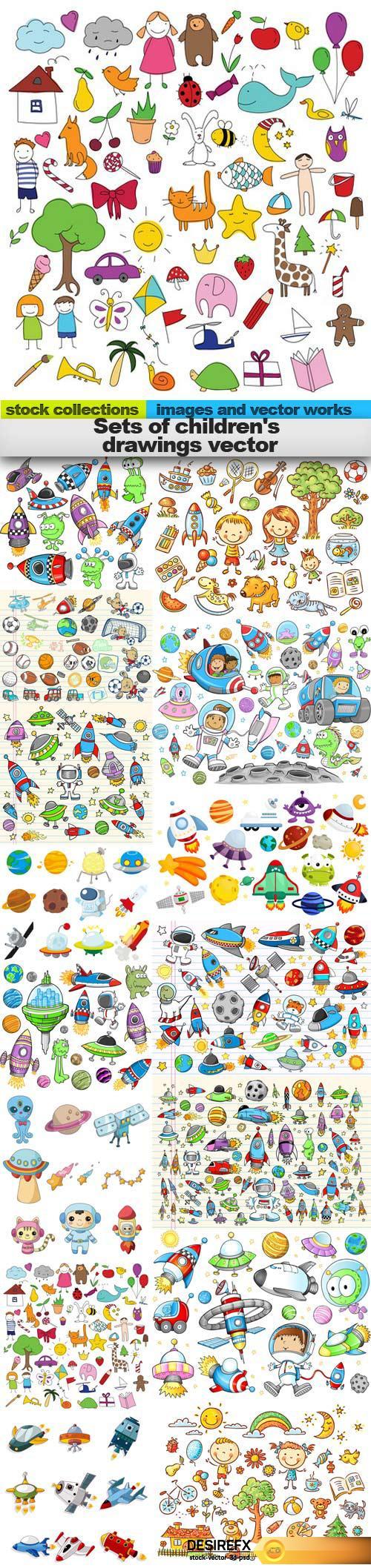 Sets of children's drawings vector, 15 x EPS