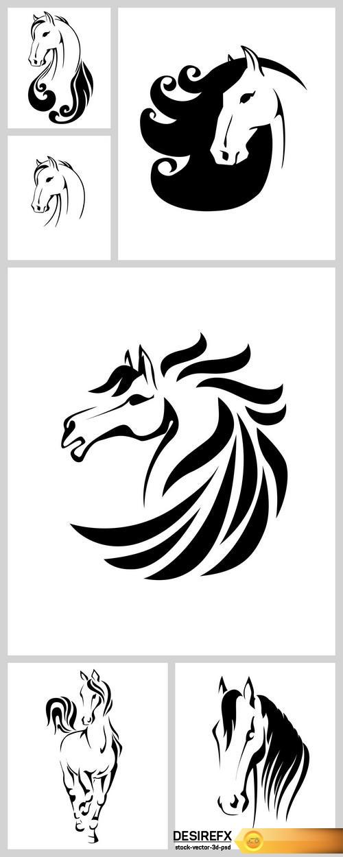 Horse head with flying mane vector illustration 6X EPS