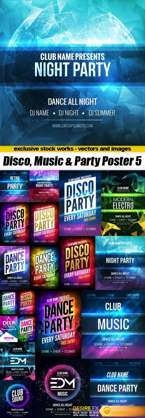 Disco, Music & Party Poster 5 - 21xEPS