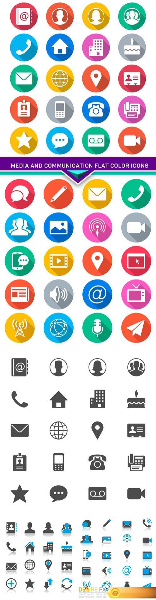 Media and communication flat color icons 5X EPS