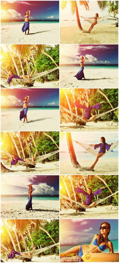 Beautiful Woman and Paradise Beach - 12xUHQ JPEG Photo Stock