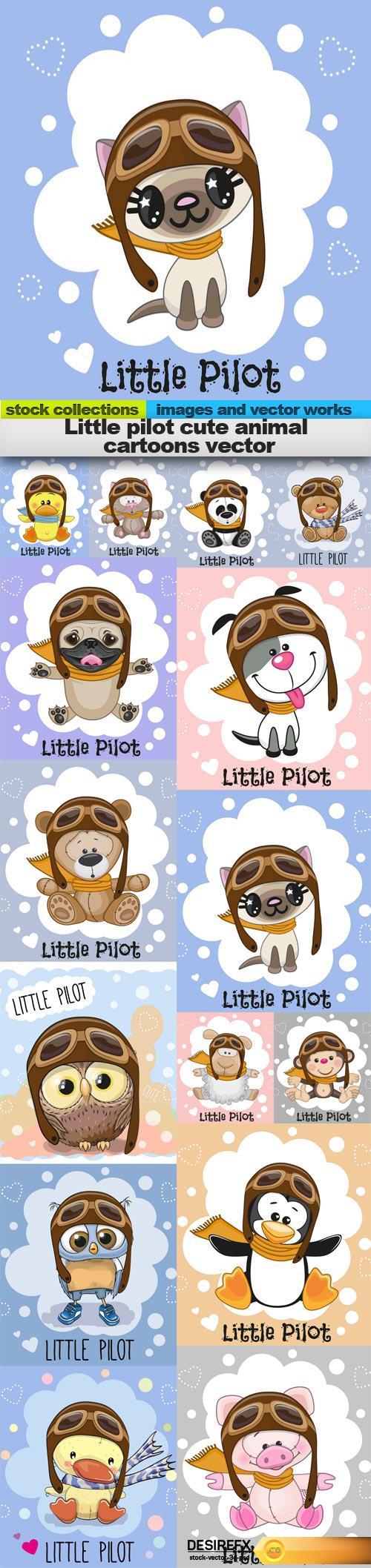 Little pilot cute animal cartoons vector, 15 x EPS