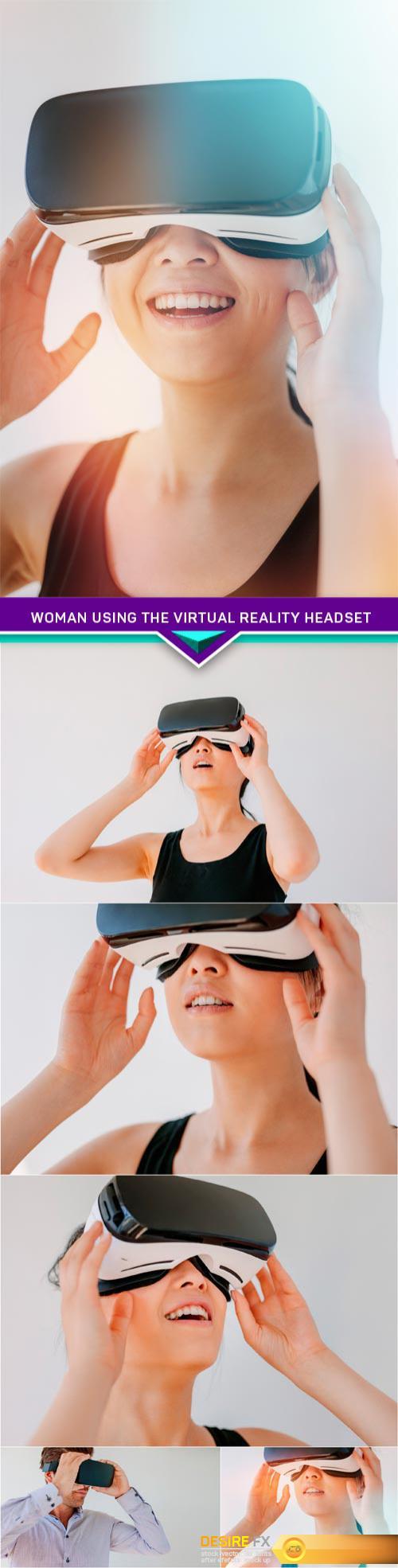 Smiling woman using the virtual reality headset 6X JPEG