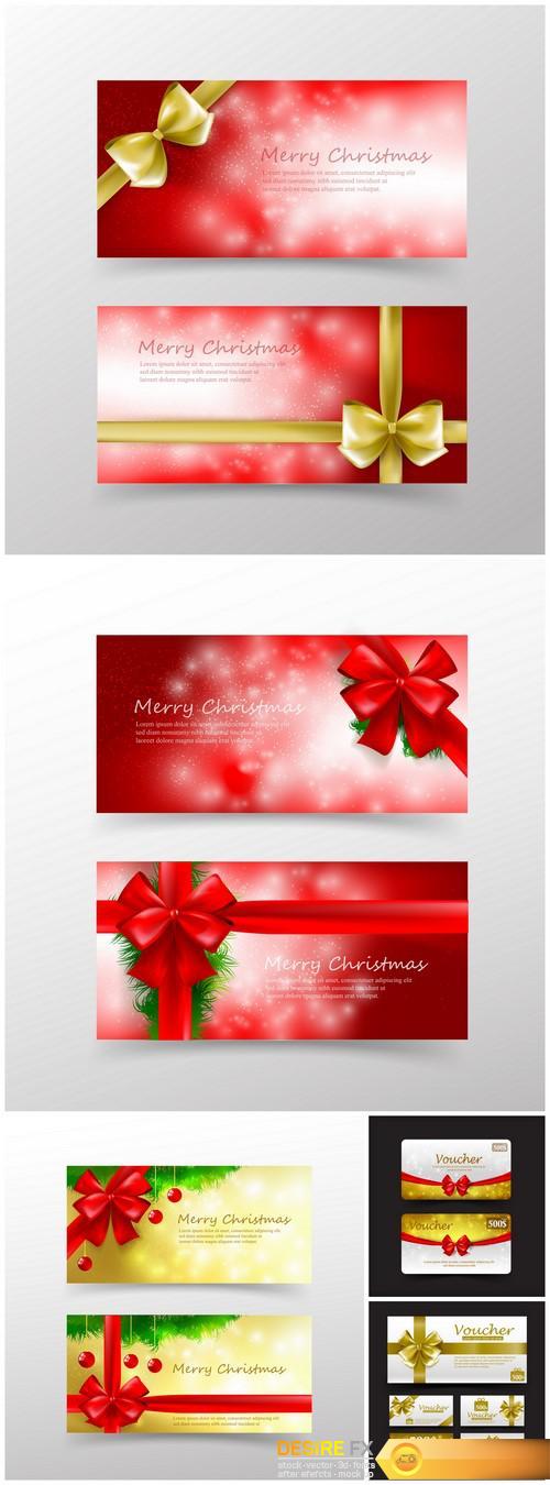 Collection of Christmas gift certificate sales and discount banner 5X EPS