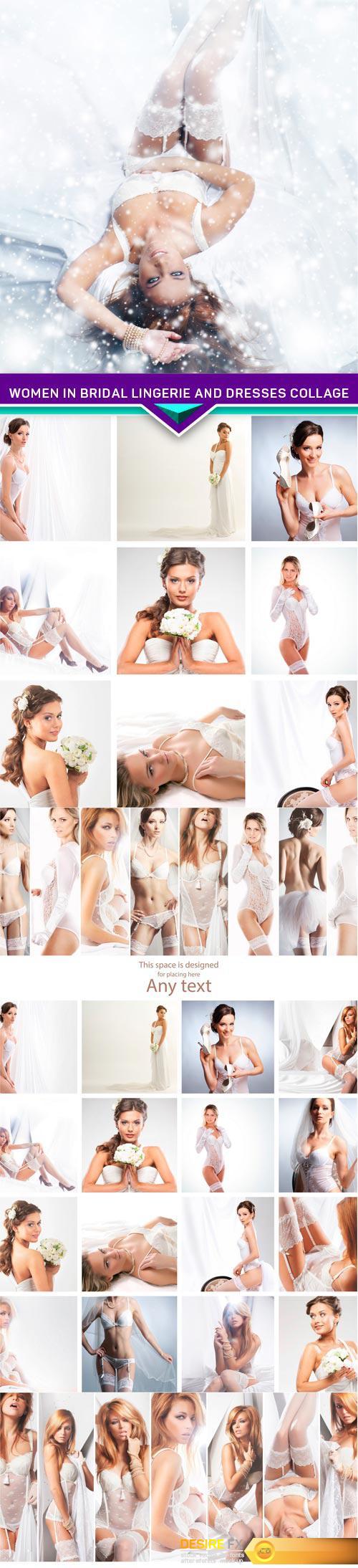Women in bridal lingerie and dresses collage 5X JPEG