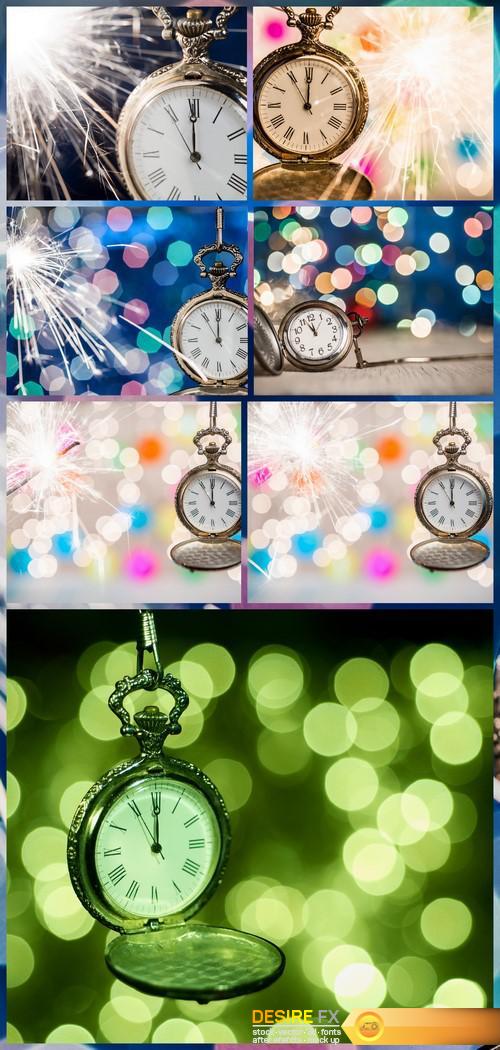 New year clock on abstract background 7X JPEG