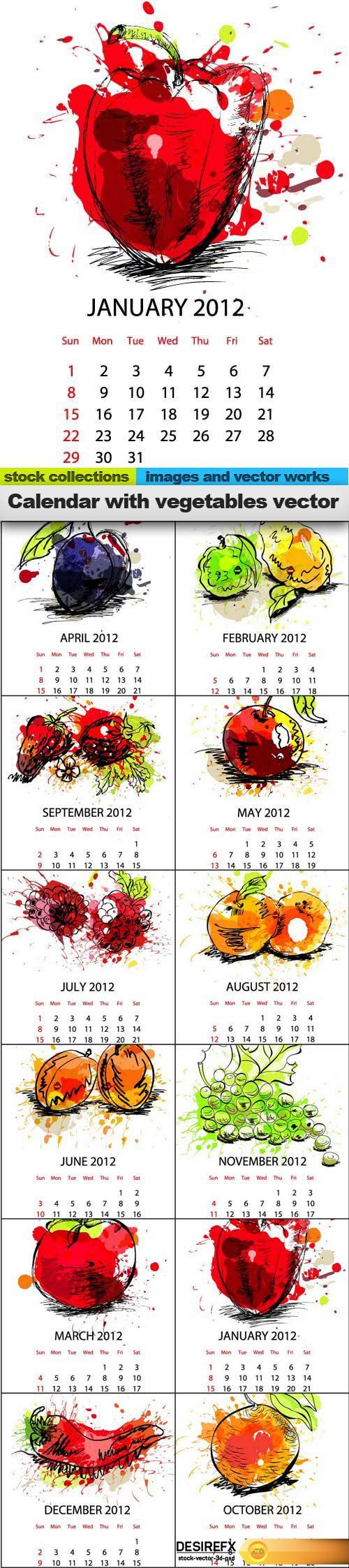 Calendar with vegetables vector, 12 x EPS