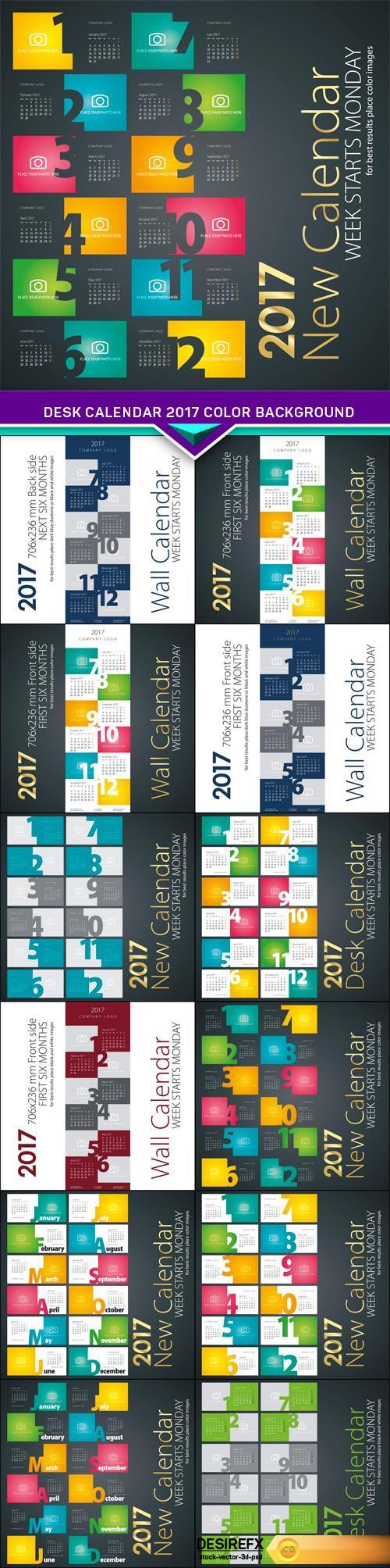 Desk calendar 2017 color background 13X EPS