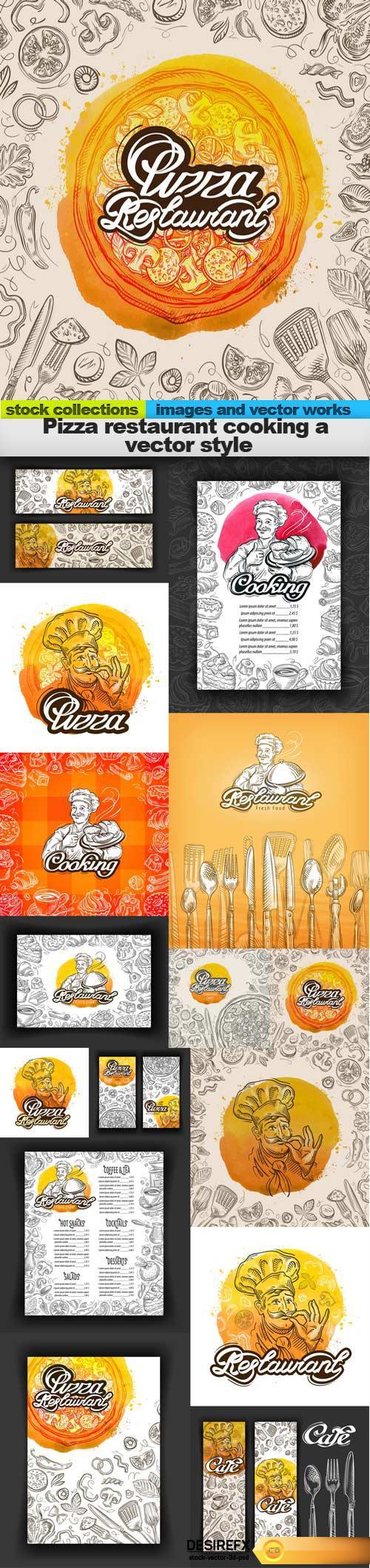 Pizza restaurant cooking a vector style, 15 x EPS