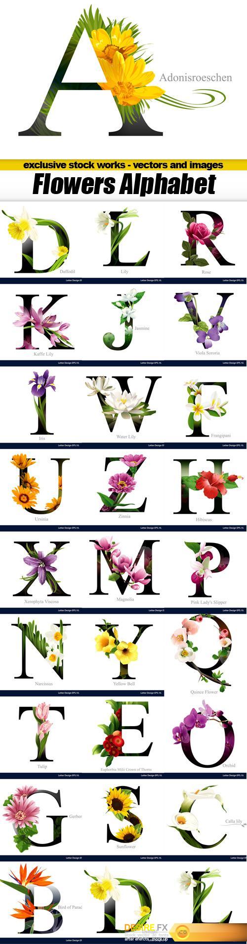 Flowers Alphabet - 26x EPS