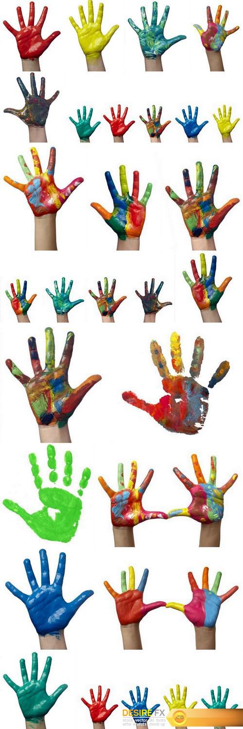 Children's hands in colored paint - 18xUHQ JPEG Photo Stock