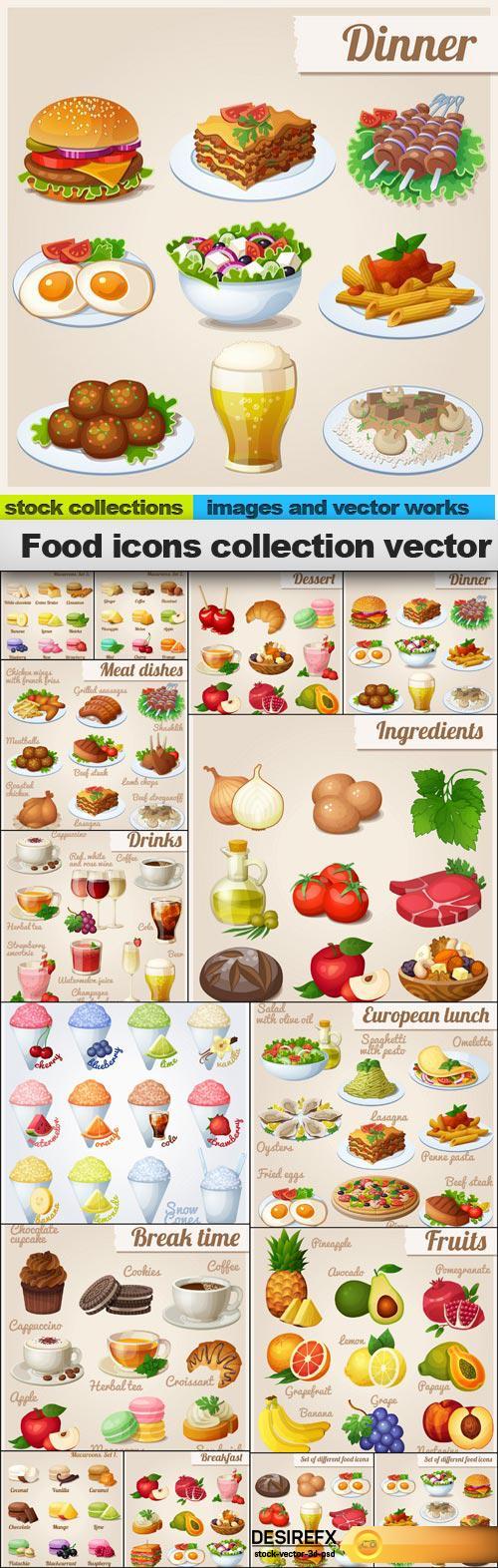 Food icons collection vector, 15 x EPS