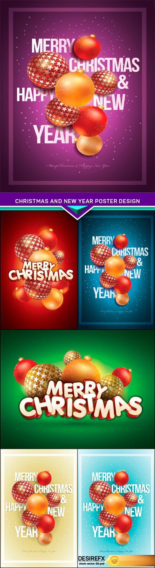 Christmas and New Year Poster Design 6X EPS