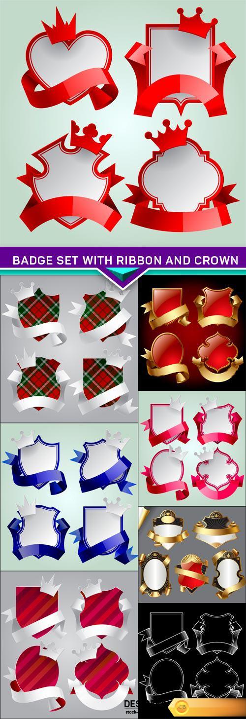 Badge set with ribbon and crown 8X EPS