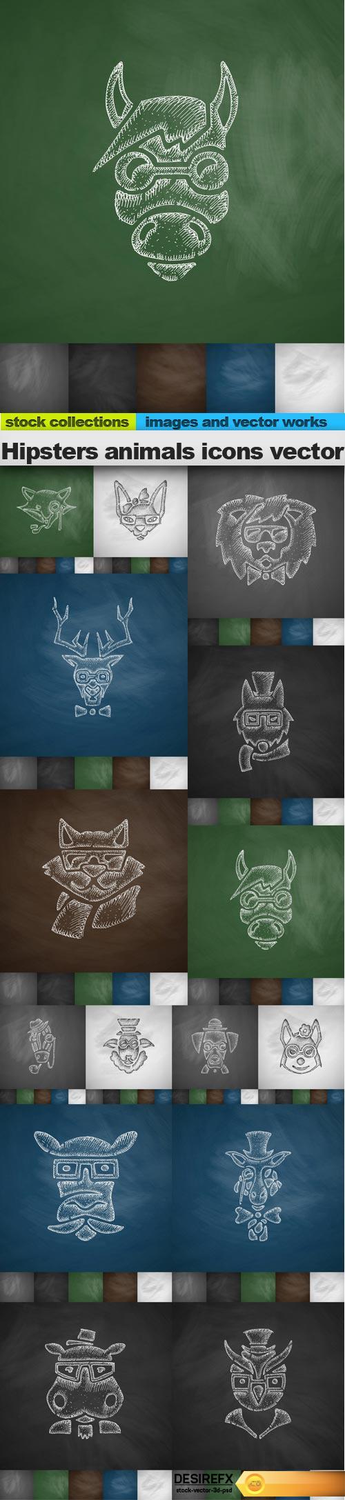 Hipsters animals icons vector, 15 x EPS