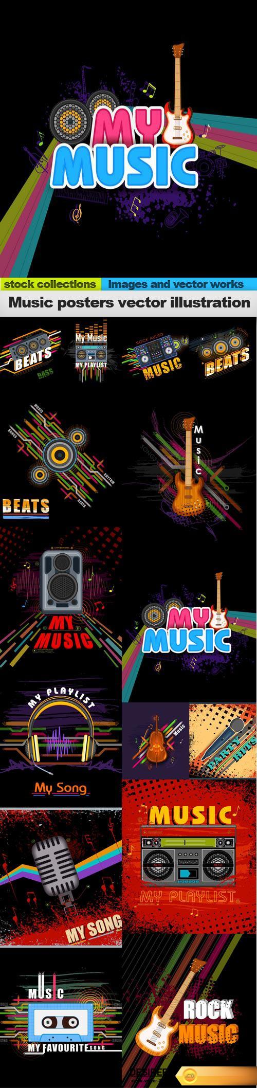 Music posters vector illustration, 15 x EPS