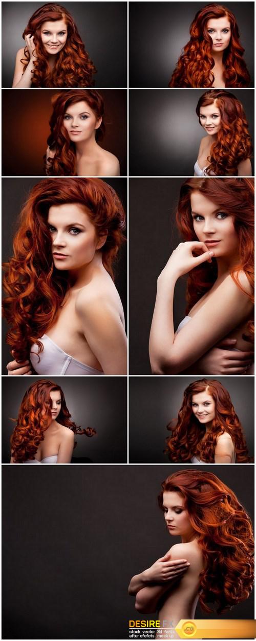 Beautiful Woman With Red Curly Hair - 9xUHQ JPEG Photo Stock