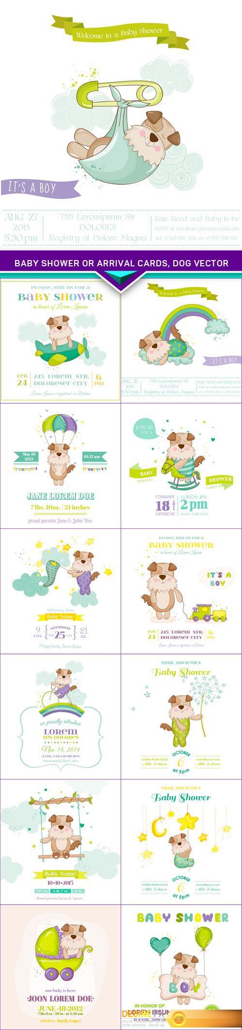 Baby Shower or Arrival Cards, Dog vector 13x EPS