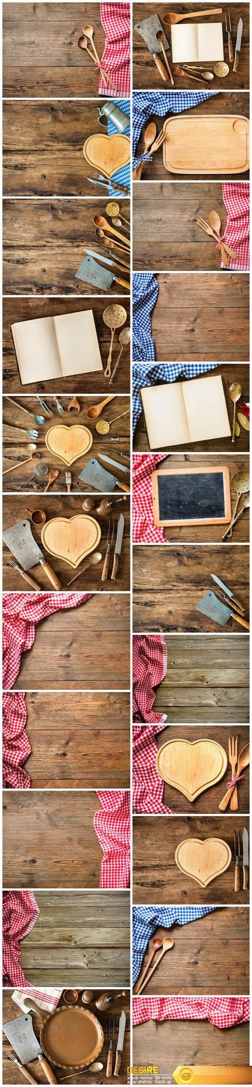 Vintage kitchen utensils on a wooden table - 23xUHQ JPEG