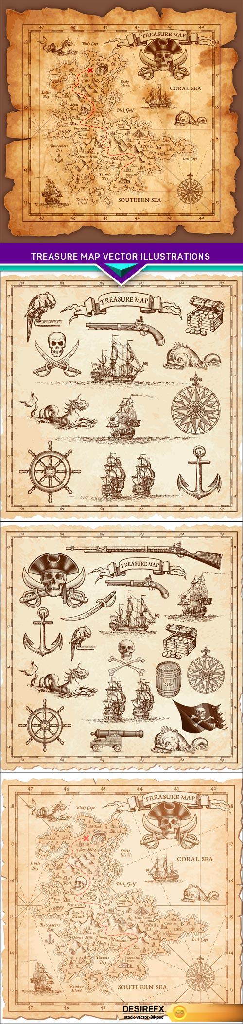 Treasure map vector illustrations 4X EPS