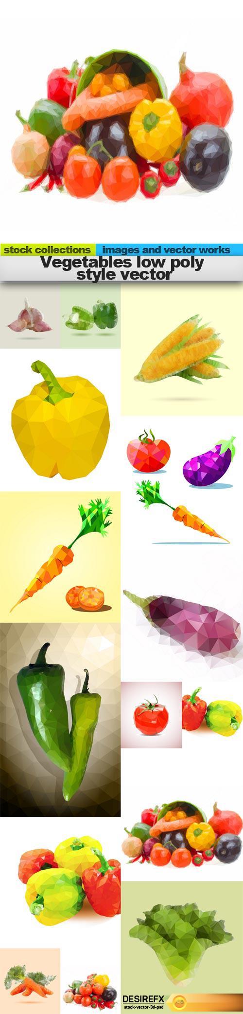 Vegetables low poly style vector, 15 x EPS