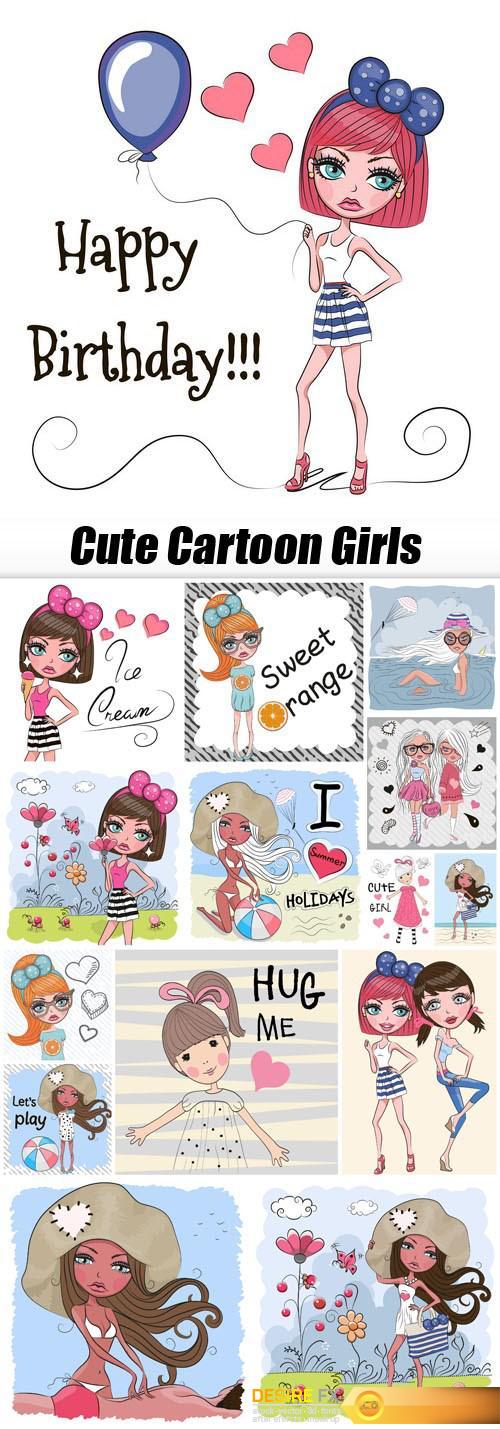 Cute Cartoon Girls - 15xEPS