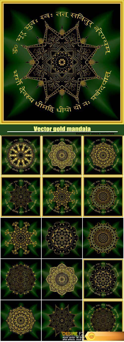 Vector gold mandala, indian pattern decorative elements