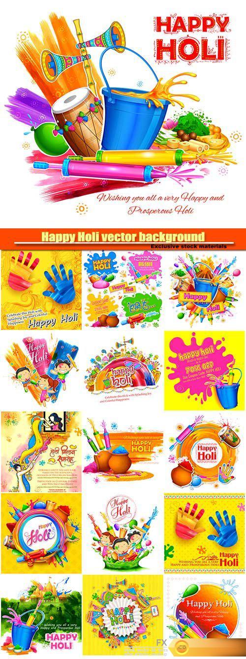Happy Holi vector background for festival of colors celebration greetings