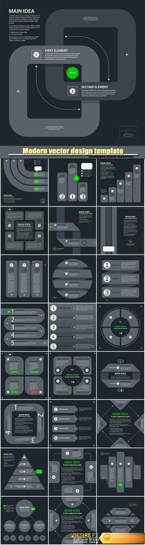 Modern vector design template with four arrows and options in flat style on dark gray background