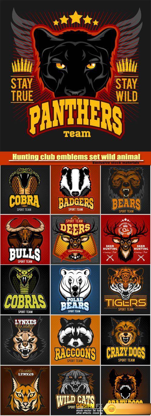 Hunting club emblems set wild animal