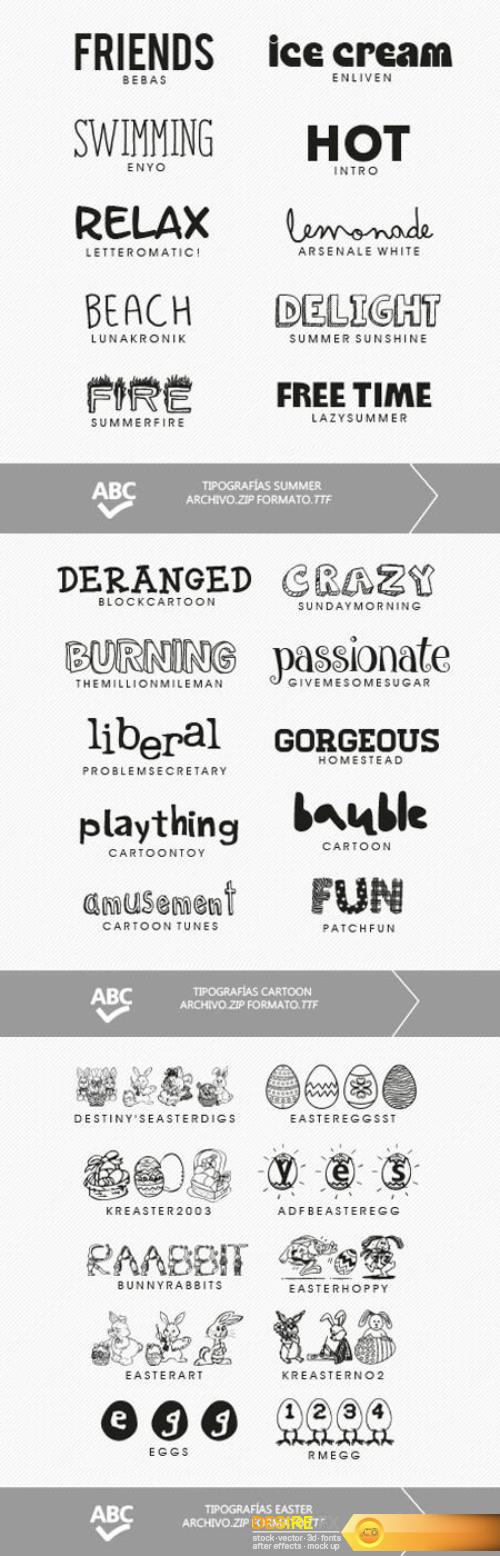 30 Fonts Collection - Cartoon, Summer and Easter
