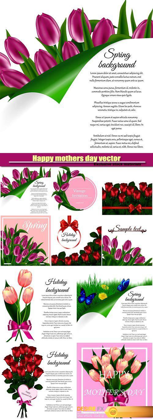 Happy mothers day vector greeting card, tulip flowers