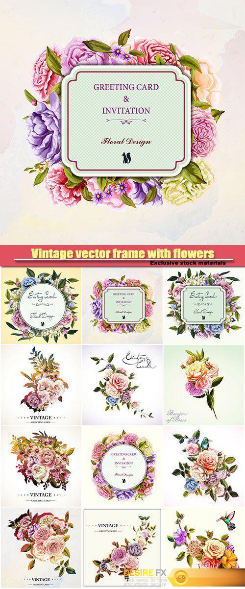 Vintage vector frame with flowers