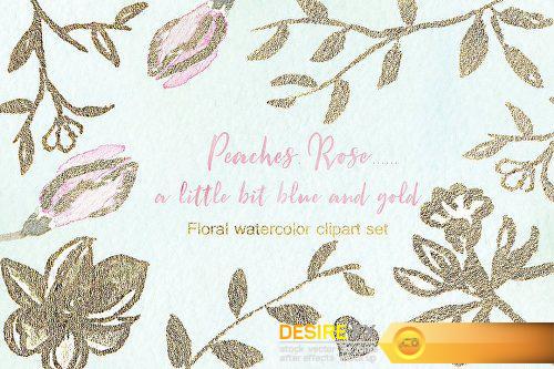 CreativeMarket Peaches Roses and gold watercolor 1161045