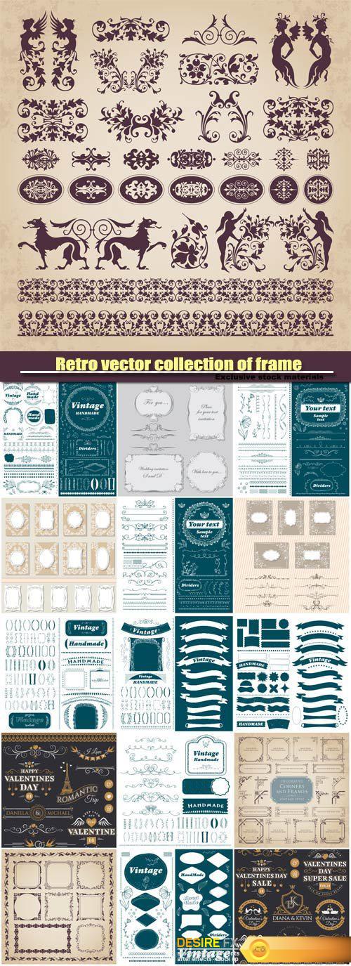 Retro vector collection of frame, decorative ornament design elements