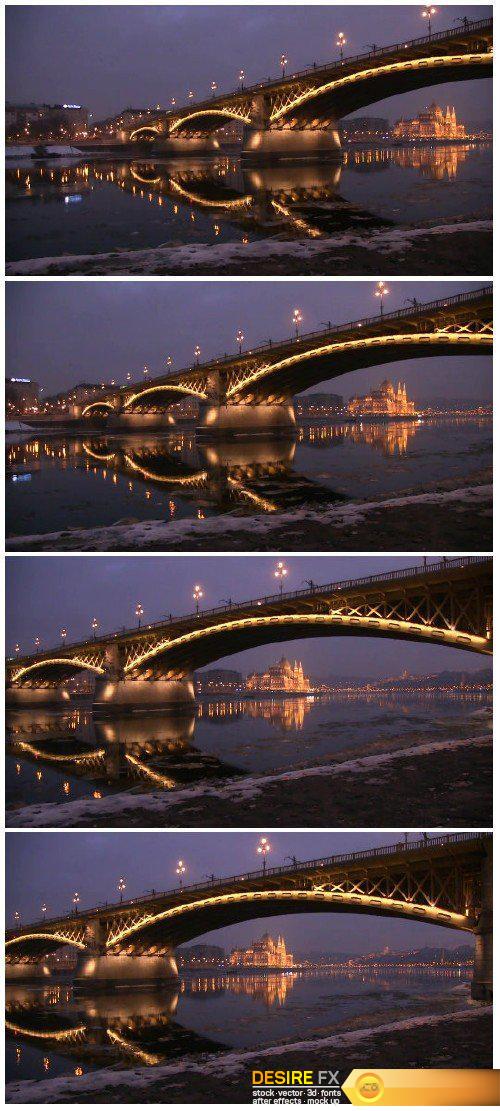 Video footage Budapest landscape on the river danube, beautiful view of the city with the bridge