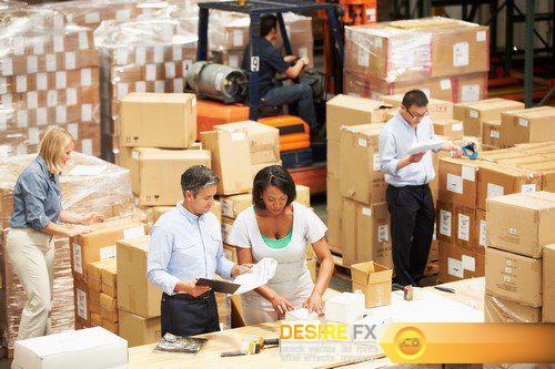 Freight containers Workers In Warehouse Preparing Goods For Dispatch 19X JPEG