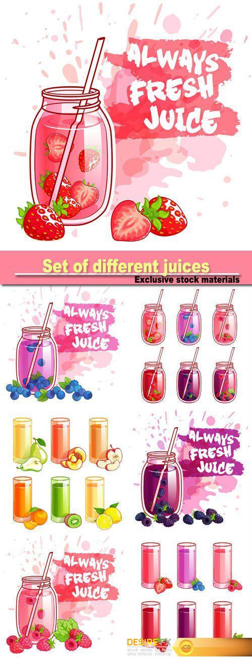 Set of different juices with berries