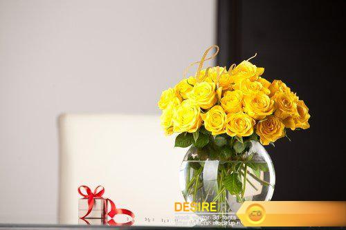 Yellow roses in vase on the table 9X JPEG